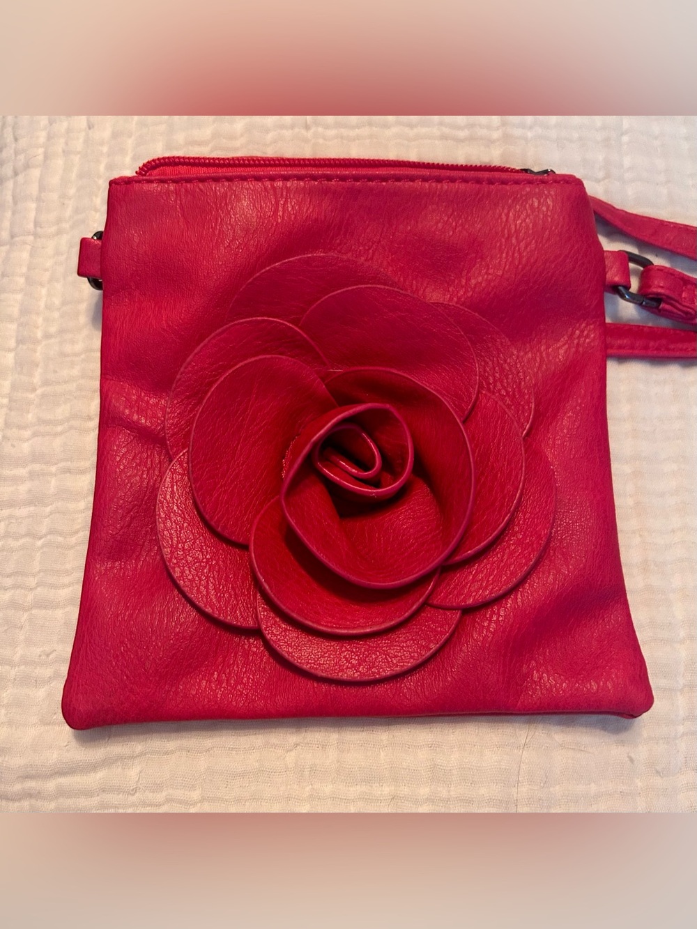 Navigo Red 3D Rose Flower Crossbody Bag Adjustable Strap Vegan Leather